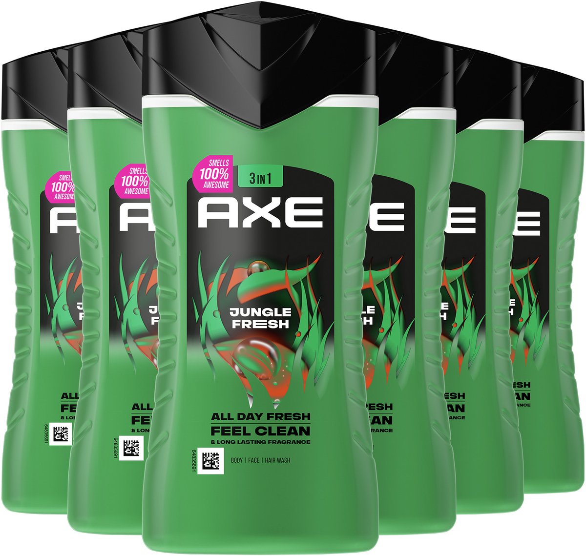 AXE 3-in-1 Douchegel - Jungle Fresh - bodywash met de geur van palmbladeren en amber - 6 x 250 ml