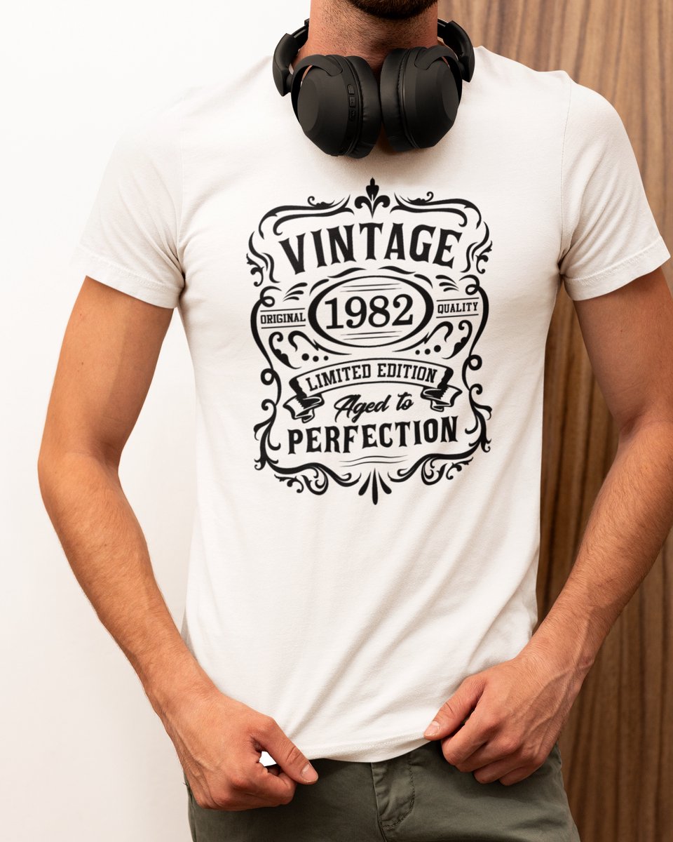 1982 Jaar Wit T-shirt Heren - Maat XL - Vintage Aged To Perfection - Verjaardag Cadeau Mannen - Limited Edition