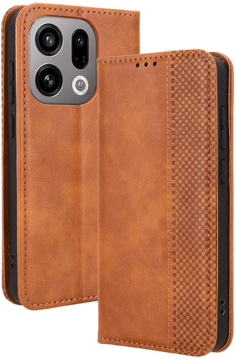 Coverup Hoesje - Geschikt voor OPPO Find X9 Hoesje - Coverup Vintage Style Book Case - Bruin