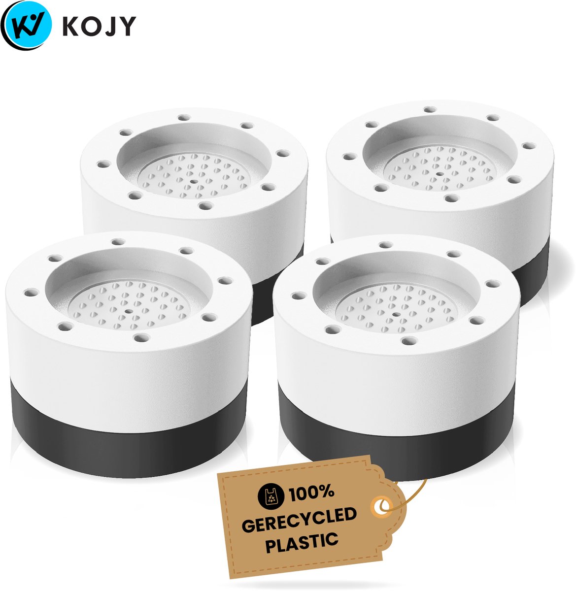 KOJY Wasmachine dempers - Wasmachine Verhoger - Stapelbaar - geschikt voor wasmachine en wasdroger - wit/zwart