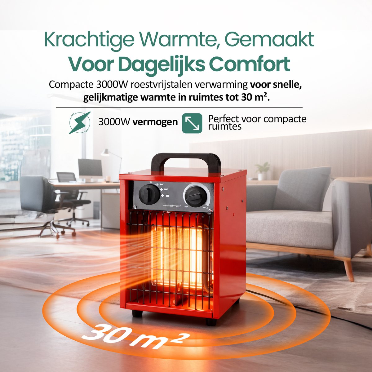 EMERIO - Power fan heater 3000 Watt - Ceramic heater - Turbo electric heater with overheating protection - powerful - 2 heat settings - for construction site, home, workshop EMERIO - Power fan heater 3000 Watt - Ceramic heater - Turbo electric heater with overheating protection - powerful - 2 heat settings - for construction site, home, workshop