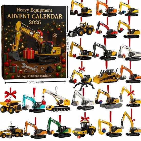 Adventskalenders - Zwaar materieel Adventskalender 2025 - Mini Diecast Kerstkalender - 24 Dagen van Kerstmis - Adventskalender Box - Perfect voor kinderen - Jongens - Feestdecoratie - Kerstcadeau