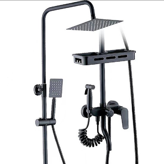 CasaLuxe Luxe Regendoucheset - mat zwart - complete douch met Regendouch Handdouch & Shampoo Bakje - Zinklegering