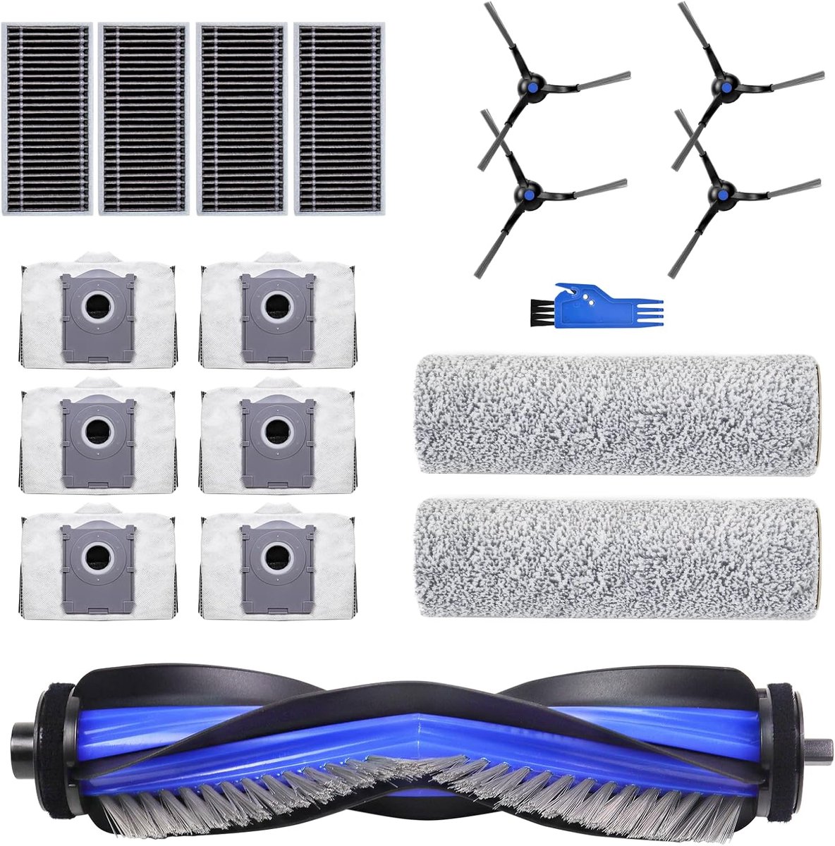 Accessoires gescht voor Ecovacs Deebot X8 Pro Omni /X8 Omni-stofzuiger, 1 hoofdborstel, 2 rollen doekjes, 4 zijborstels, 4 HEPA-filters, 6 stofzakken, 1 reinigingsgereedschap
