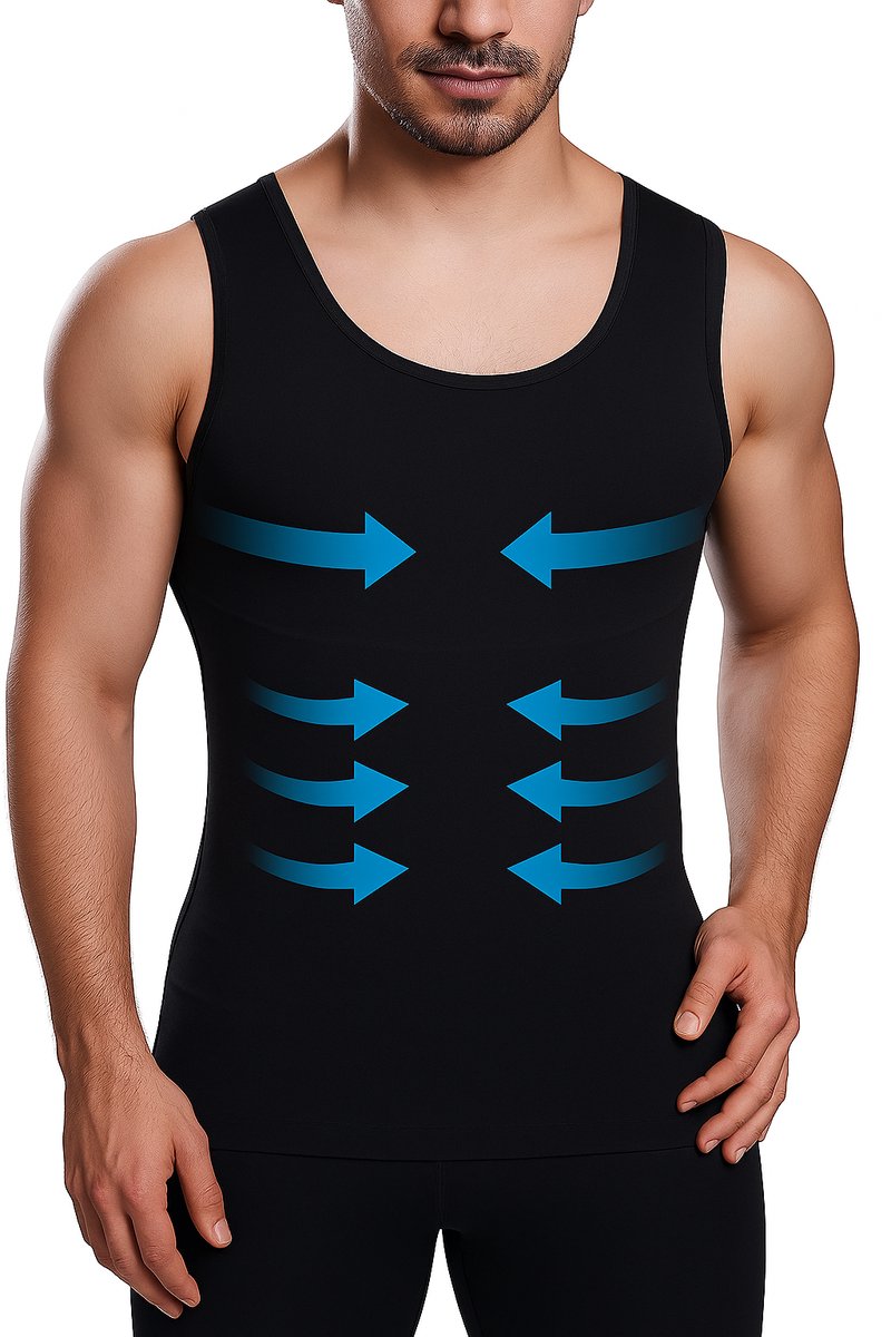 Corrigerend hemd mannen - compressie hemd - slank en recht postuur - buik shapewear - xl - zwart