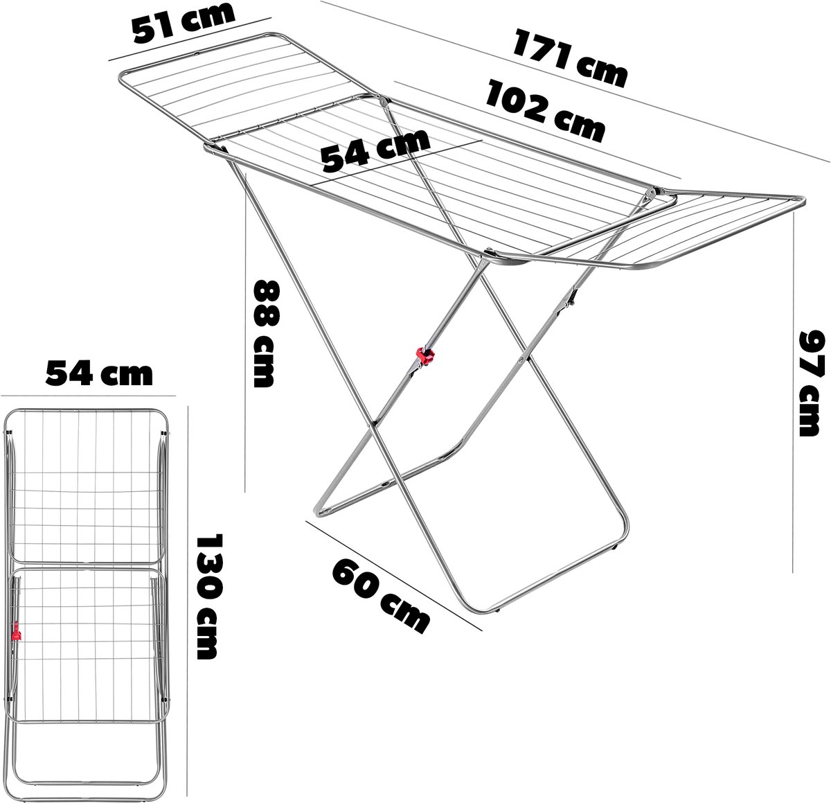 Bol.com Droogrek, 180 x 55 x 101 cm - luchtstroomwasrek, wasdroger met antislipvoeten, vleugelwasdroger, kleding - Zilver Kadax aanbieding