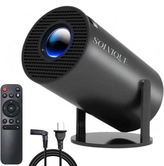 Solvique® Premium Mini Beamer 2025 Editie - Smart Projector met 4K-ondersteuning - WiFi 6 & Bluetooth 5.4 - Android 13.0 - Draagbaar - Home Cinema - Geschikt voor IOS en Android - Zwart