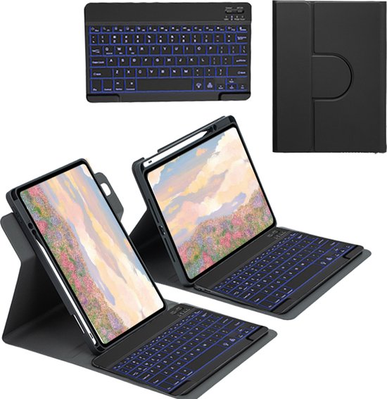 Toetsenbordhoes voor iPad 10.2 9e/8e/7e Generatie Air 3e Gen 10.5/Pro 10.5 inch, [Nederlandse Layout] Afneembaar Magnetisch Trackpad Toetsenbord met Potloodhouder & Bluetooth Muis,zwart