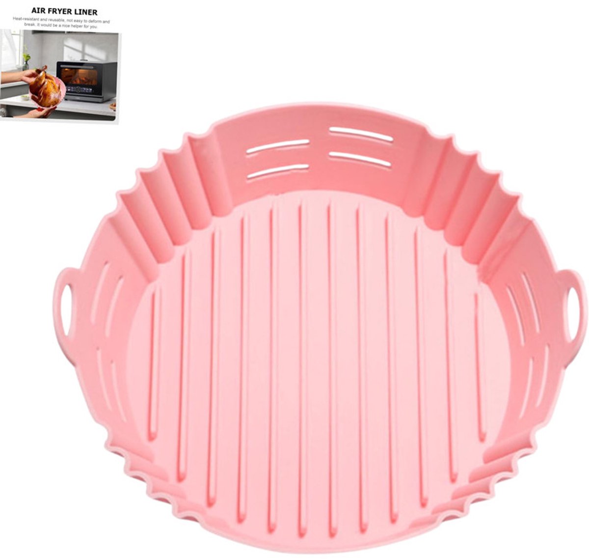 1 stuk - Ronde Airfryer-accessoire - Airfryer siliconen bakvormen - Airfryer siliconen pan - Voedselveilige Airfryer ovenaccessoire - Gemakkelijk schoon te maken - Vervangende voering - Roze