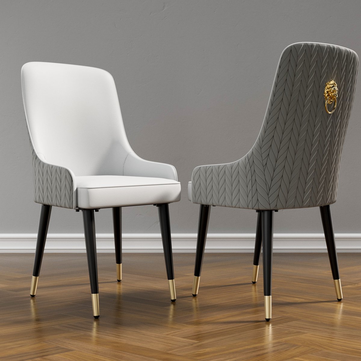 FATIVO Eetkamerstoelen - Set Van 2 - Eetkamerstoel - Eettafelstoel - Keukenstoel - Moderne Design - Grijs Kunstleer - Gepolstered - Zwarte Metalen Poten - Max. Draagvermogen 150KG