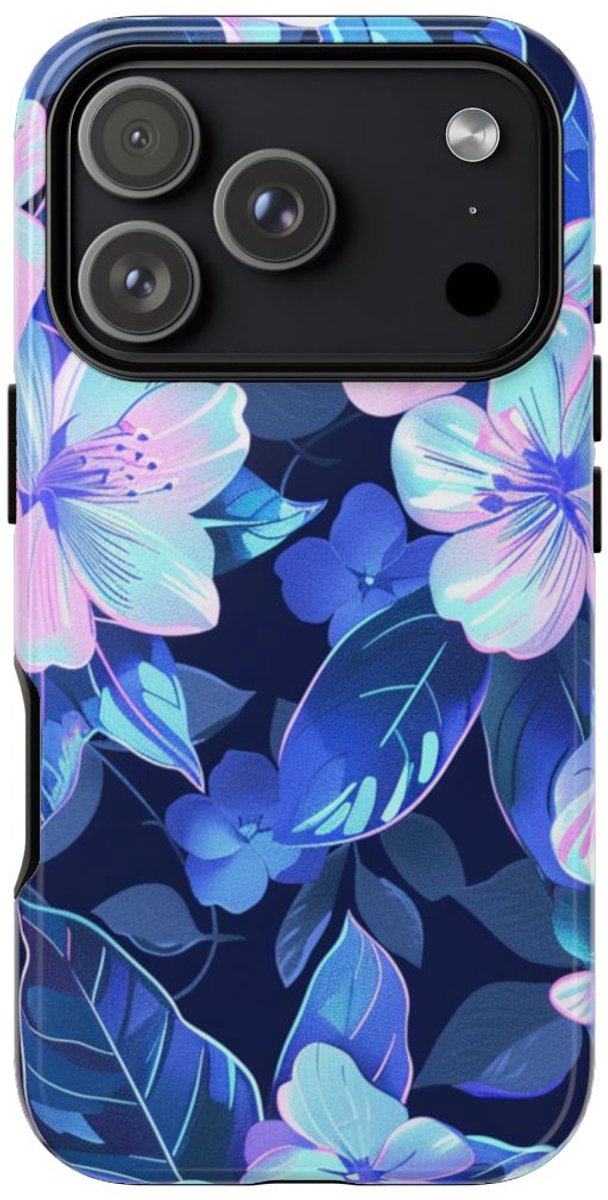 Blauw-Roze Bloemenpatroon – Telefoonhoesje Geschikt voor iPhone 17 Pro