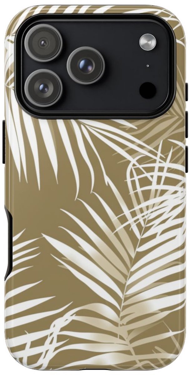 Witte Palmbladeren op Khaki Achtergrond – Telefoonhoesje Geschikt voor iPhone 17 Pro