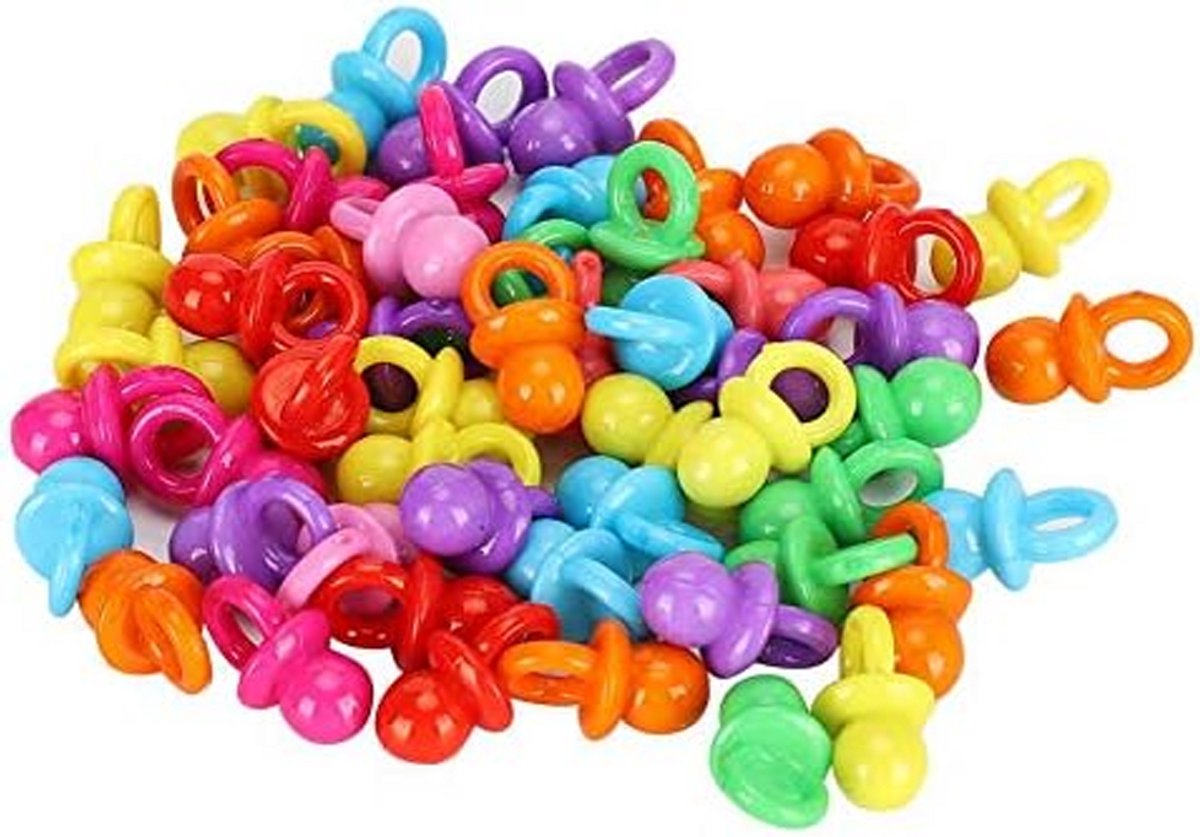 Image of 100 Stuks Acryl Fopspeen - Acryl - Mini-Fopspenen Van Acryl - Nippel - Kan Gebruikt Worden Als Babyfopspeen, Kalmerend Mini-Speeltje of Decoratie Voor Een Verjaardagsfeestje - Kleurrijk