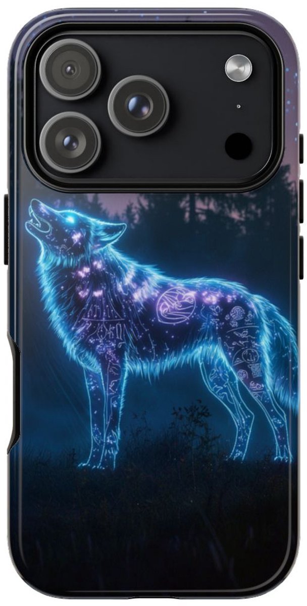 Gloeiende Wolf met Oeroude Symbolen – Telefoonhoesje Geschikt voor iPhone 17 Pro