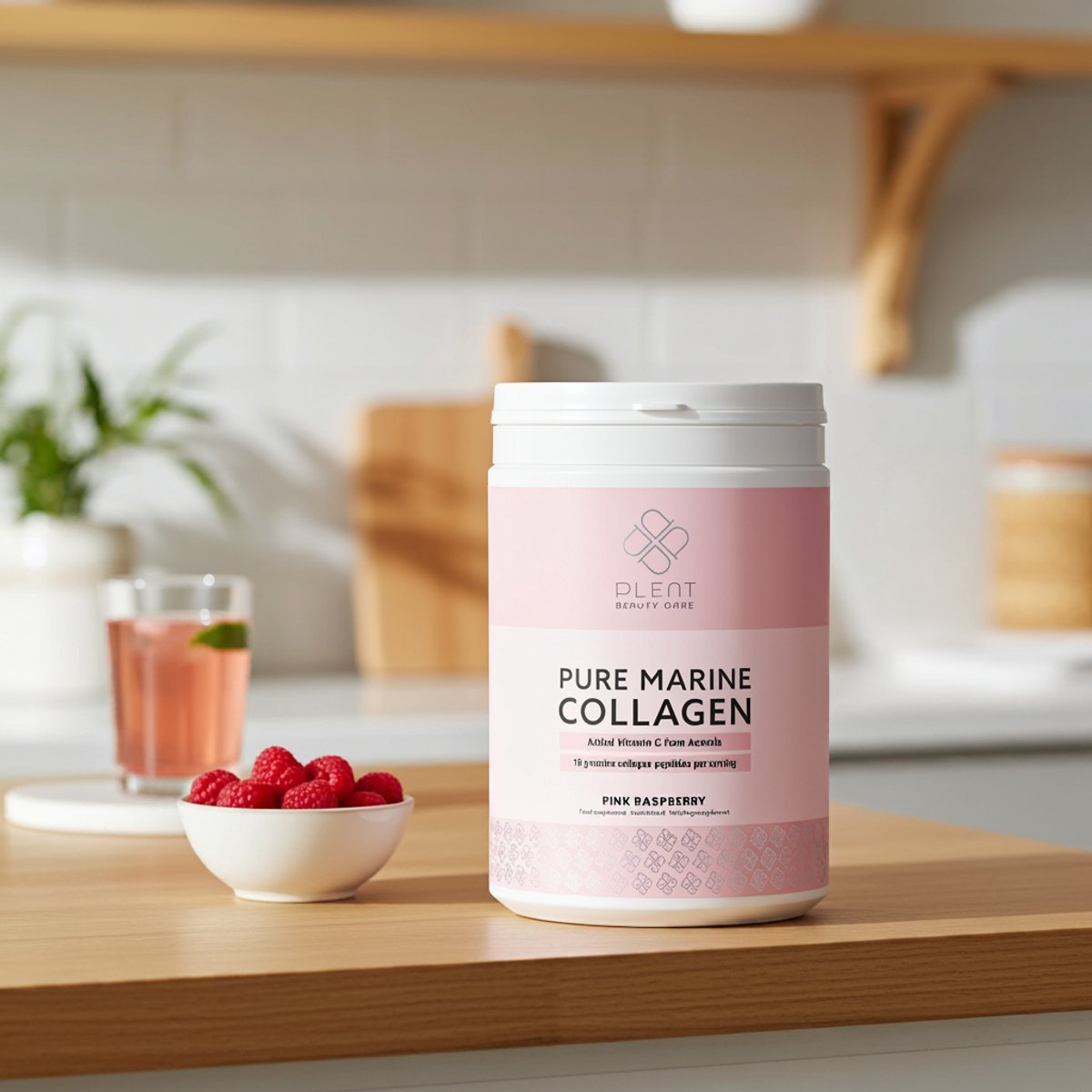 Plent - Vis Collageen Pink Raspberry (+ vit C) - 300 g - Pure Viscollageen met toegevoegde natuurlijke vitamine C voor de versterkende opname