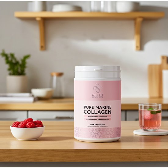 Plent Beauty - Pure Viscollageen Pink Raspberry (+ vit C) - 300 g - Pure Viscollageen poeder met toegevoegde natuurlijke vitamine C voor de versterkende opname