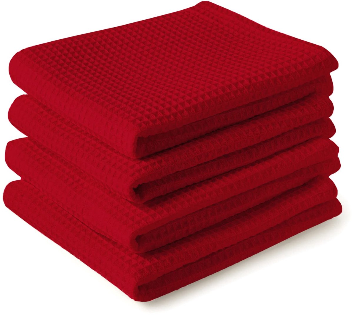 Azomor® Set van vier herbruikbare rode keukenhanddoeken en washandjes van katoen