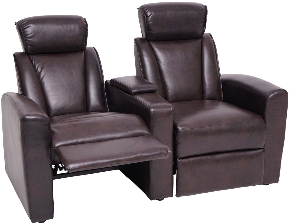 MCW 2-zits bioscoopfauteuil MCW-H30, relaxfauteuil TV-fauteuil 2-zits bank, opbergvak Soft Touch kunstleer MVG ~ bruin
