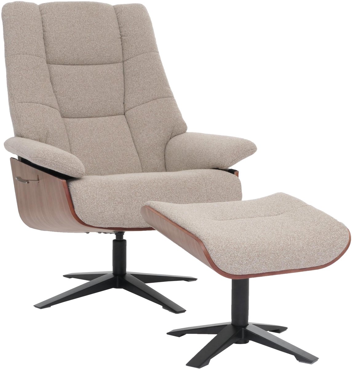 MCA relaxfauteuil + kruk MCW-N57, relaxfauteuil, bouclé stof hout ~ bruin