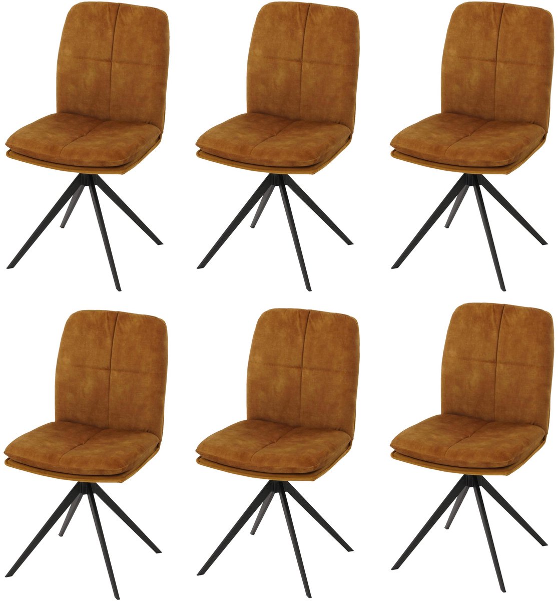 Set van 6 eetkamerstoelen MCW-M68, keukenstoel met rugleuning, draaibaar, automatische positie, metaal, stof/textiel ~ geel