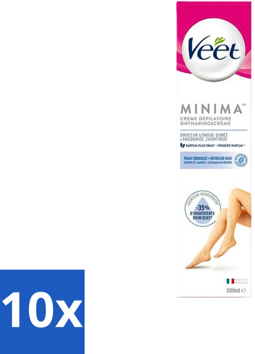 10 x Veet Minima - Ontharingscrème - Gevoelige Huid - Frisse parfum - 200ml - Veet Ontharingscrème - Gevoelige Huid - Ontharingscrème Benen - Ontharingscrème Armen - Ontharingscrème Oksels