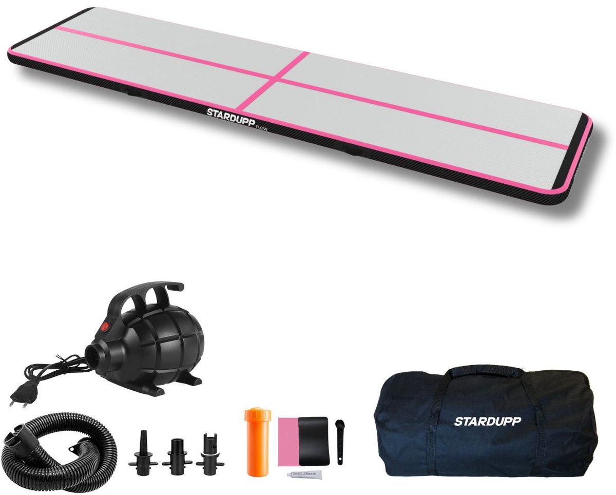 Stardupp Flow AirTrack Pink 400x100x10 CM - Speelmat - Turnmat - Gymmat - Sporten & Spelen - Buiten & Binnen - Turnen - Waterproof - Inclusief Elektrische pomp & Luxe Draagtas