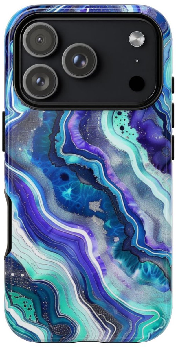 Blauw en Turquoise Geode Wervelpatroon – Telefoonhoesje Geschikt voor iPhone 17 Pro