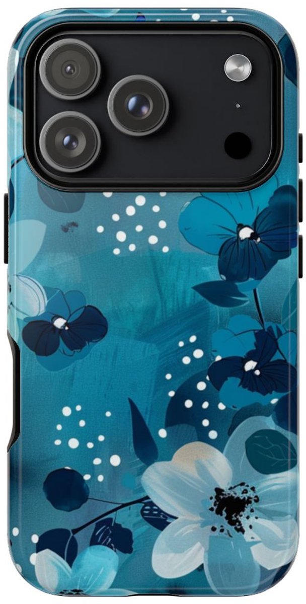 Turquoise Bloemenpatroon met Stippen – Telefoonhoesje Geschikt voor iPhone 17 Pro