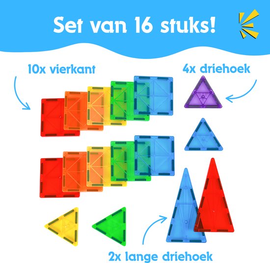 Allerion Magnetisch Speelgoed - 16-delige Magnetic Tiles Bouwset - Magna Tegels - Magnetische Blokken - Montessori & STEM Speelgoed - Voor Kinderen, Jongens & Meisjes van Merkloos — afbeelding 5