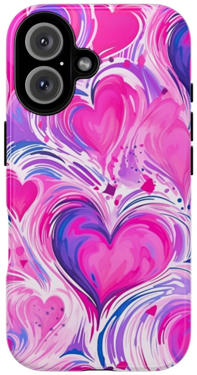 Roze en Paarse Hartjeswerveling – Telefoonhoesje Geschikt voor iPhone 16