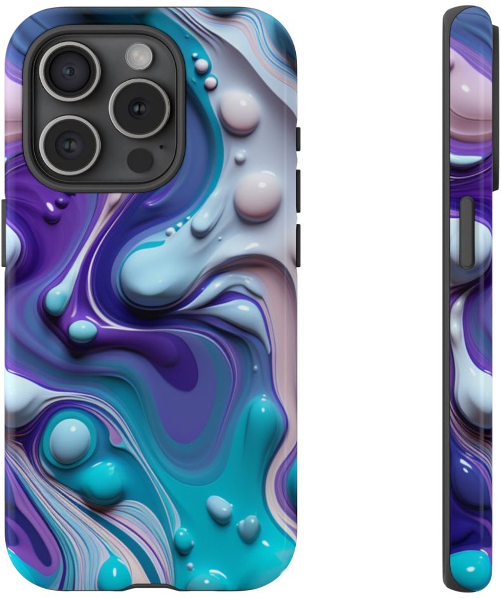 Paars-Blauw Abstract Vloeipatroon – Telefoonhoesje Geschikt voor iPhone 15 Pro