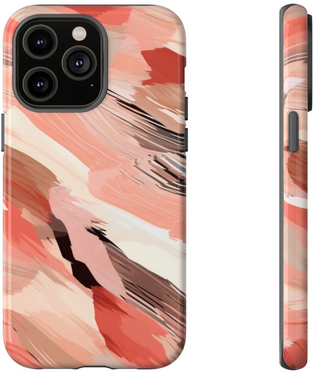 Abstracte Koraalkleurige Penseelstreken – Telefoonhoesje Geschikt voor iPhone 14 Pro Max