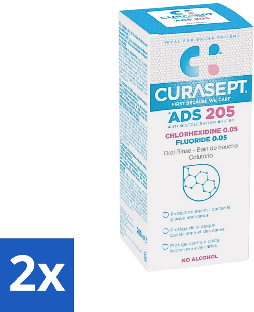 2 x Curasept Mondspoeling 0,05% CHX 200 ml - Mondspoeling - Chloorhexidine - Natriumfluoride - Mondhygiëne - Tandenverkleuring