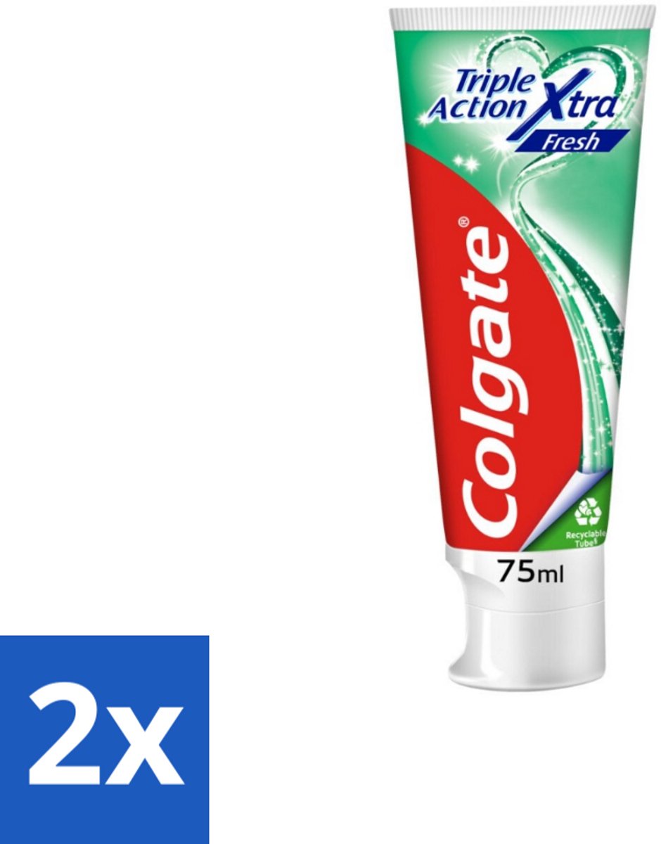 2 x Colgate Tandpasta Triple Action Extra Fresh 75 ml - Tandpasta - Gaatjes - Tanden - Frisse Adem - Witte Tanden
