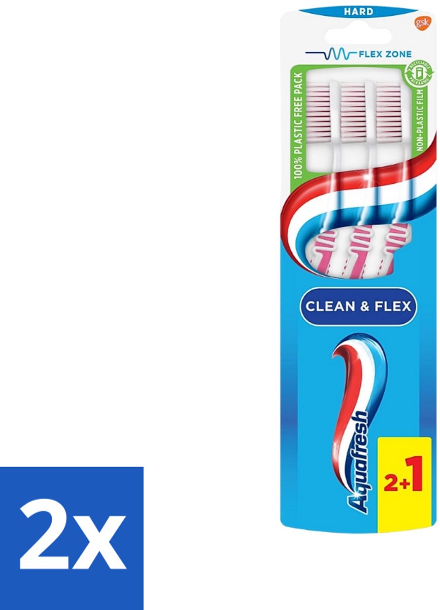 2 x Aquafresh Tandenborstel Clean & Flex Hard 3 stuks per verpakking - Tandenborstel - Tandenborstel Hard - Tandenborstel Grondig Reinigen - Tandenborstel Tandvlees Beschermen - Tandenborstel Flex Zone