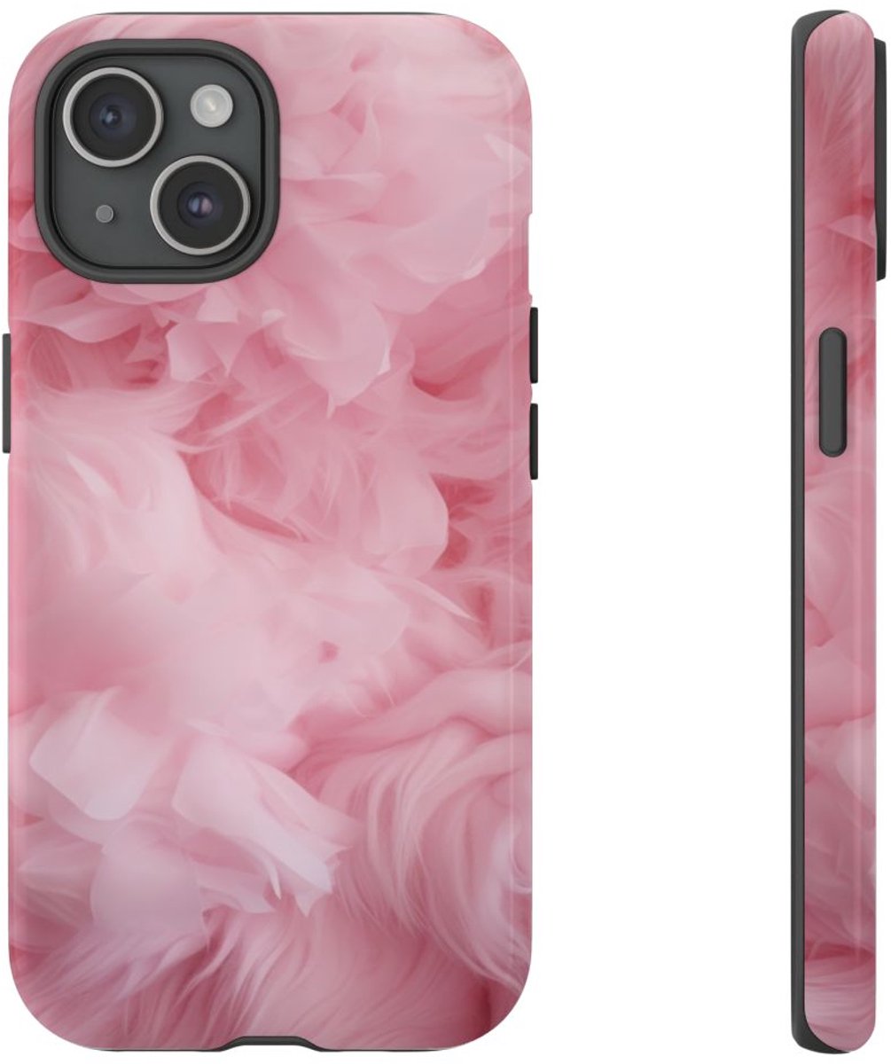 Zachtroze Textuur met Stofpatroon – Telefoonhoesje Geschikt voor iPhone 15