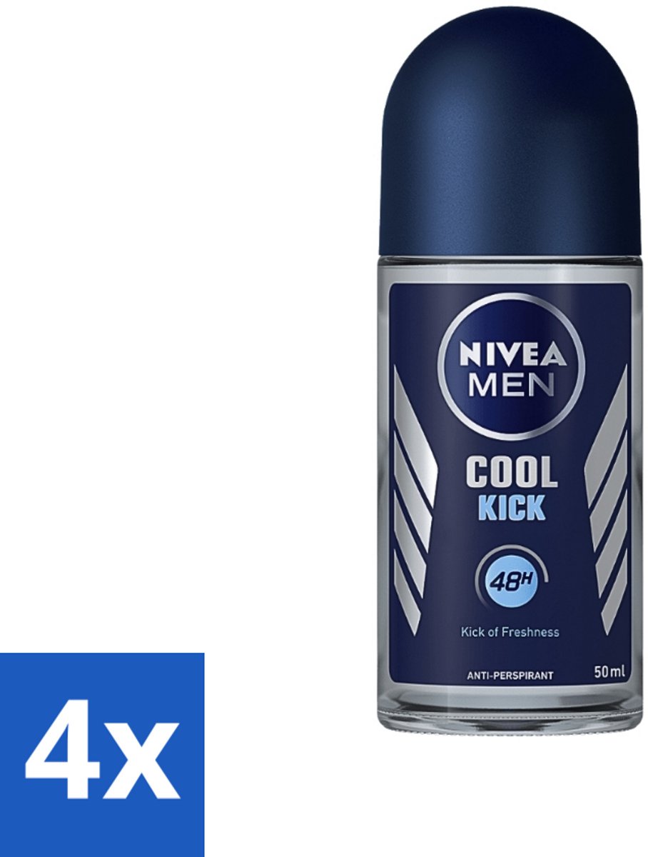 4 x Nivea - Deo Roll-On - Men - Cool Kick FM - Anti-Transpirant - 50 ml - Anti-transpirant - Deodorant - Zweetbestendig - Frisheid - Koelboost