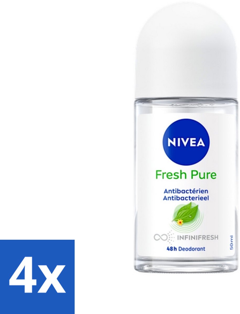 4 x Nivea - Deodorant - Roller - Fresh Pure - 48 Uur Lang Werkend - 50 ml - NIVEA Fresh Pure Deodorant Roller - 48 Uur Bescherming - Aluminiumvrij - Parabenenvrij - Huidvriendelijk