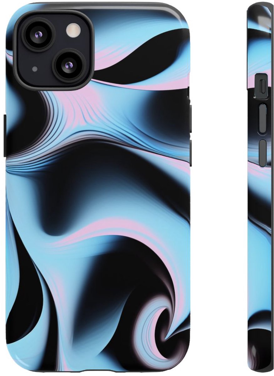 Blauw-Roze Abstracte Swirl – Glanzend Stevig Hoesje Geschikt voor iPhone 13