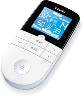Beurer EM 49 met digitaal display toont spierstimulatie instellingen.