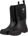 Zwarte Muck Boot Derwent II laarzen met groene zool en logo op de kuit.
