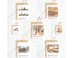Set 7 Sliedrecht gevouwen ansichtkaarten met envelop craft rechtopstaand