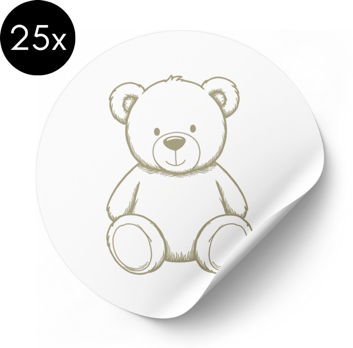 Sluitstickers Geboortekaartje - Teddybeer - Baby News - Beige / Wit - 30 mm - Ronde Sticker - 25 stuks