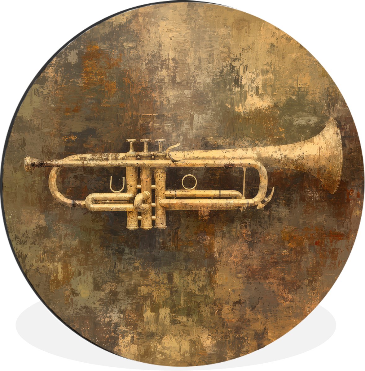 WallCircle Wandcirkel - Muurcirkel - Trompet - Geel - Muzikaal - Aluminium - Dibond - 120x120 cm - Binnen en Buiten