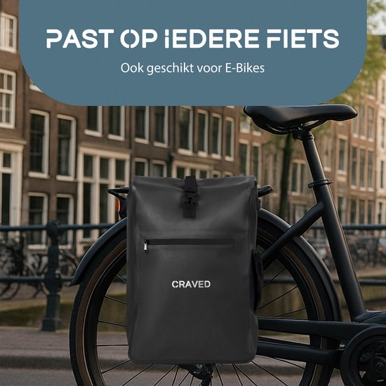 Craved Enkele Fietstas 3 in 1 Transit - 28L - Waterdicht - Geschikt voor elektrische fietsen - Zwart van Craved — afbeelding 2