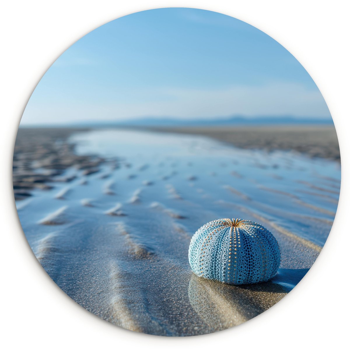 WallCircle Wandcirkel 120x120 cm - Muurcirkel Strand - Schild - Water - Blauw - Muurdecoratie woonkamer - Wanddecoratie slaapkamer - Kamer decoratie accessoires - Ronde schilderijen Strand - Water