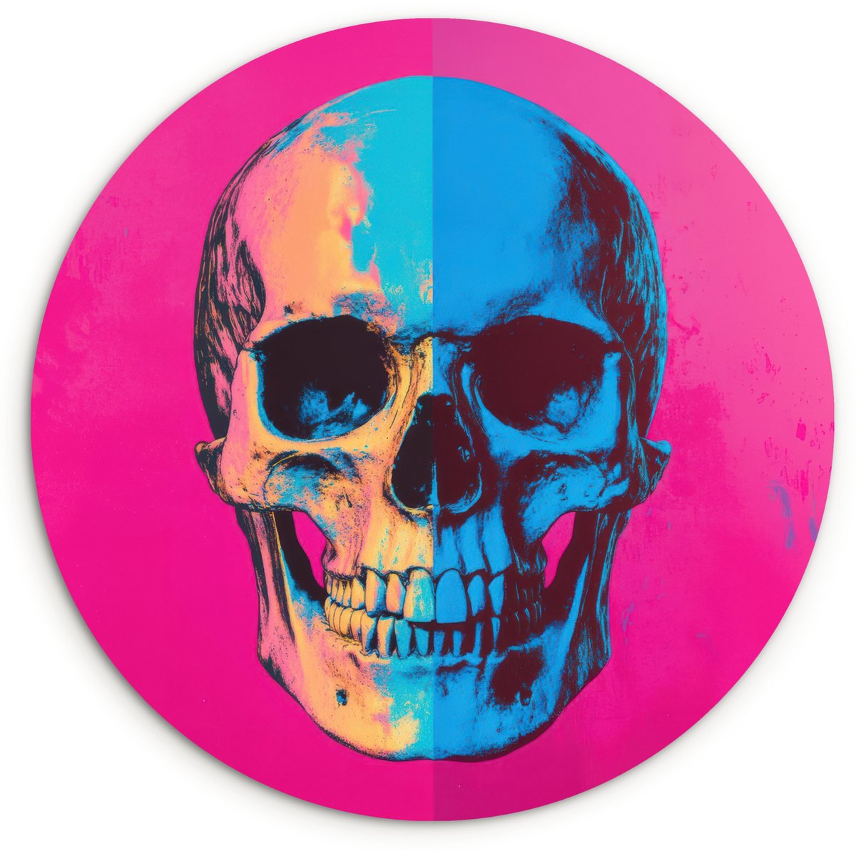 WallCircle Wandcirkel 90x90 cm - Muurcirkel Neon - Blauw - Pop-art - Schedel - Muurdecoratie woonkamer - Wanddecoratie slaapkamer - Kamer decoratie accessoires - Ronde schilderijen Schedel - Neon