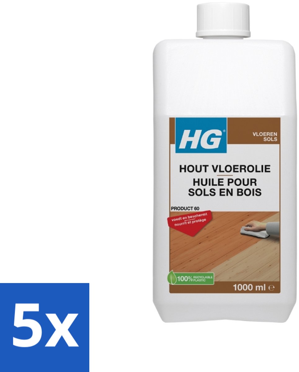 5 x HG - Vloerreinigingsmiddel - Hout Vloerolie - Voedend & Beschermt - 1L - Voordeelverpakking - 5 stuks