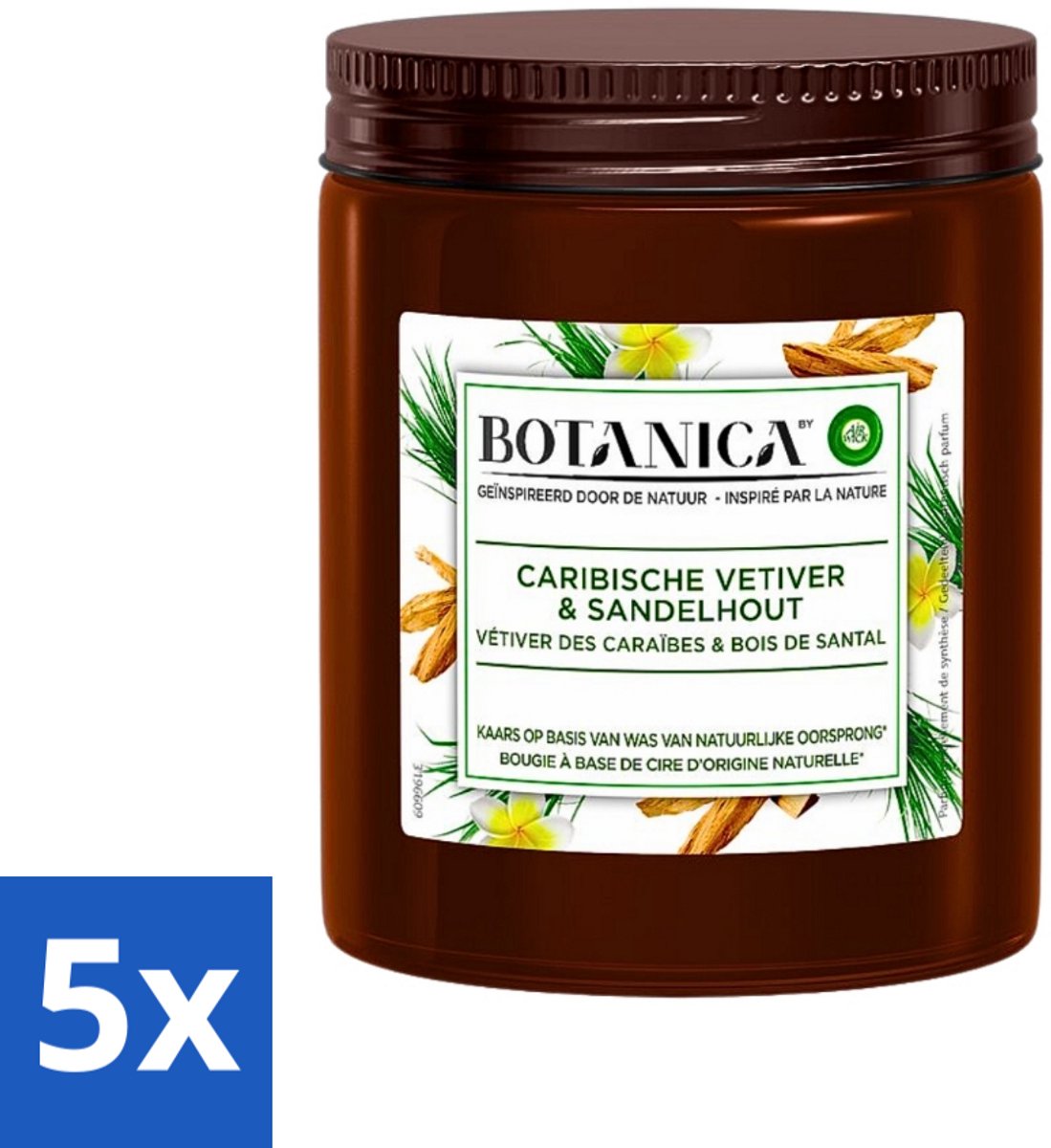 5 x Botanica by Air Wick - Geurkaars - Vetiver & Sandelhout - 40 Uur Brandduur - Geurkaars