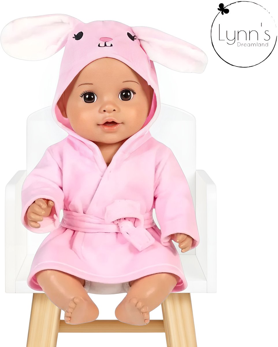 Poppenkleertjes voor babypop 43 cm - Roze konijn badjas - In cadeauzakje - Poppenkleding geschikt voor o.a. Baby Born pop — afbeelding 6